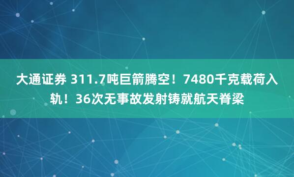 大通证券 311.7吨巨箭腾空！7480千克载荷入轨！36次无事故发射铸就航天脊梁