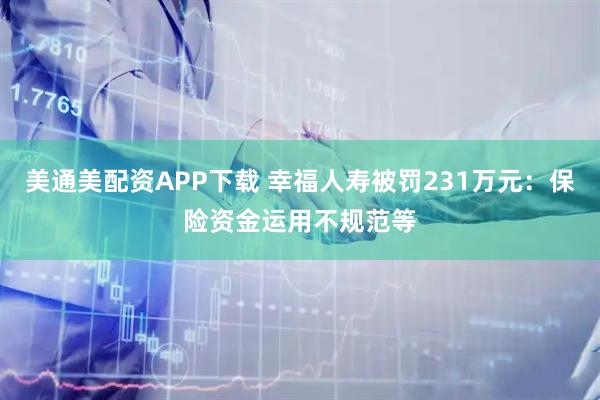 美通美配资APP下载 幸福人寿被罚231万元：保险资金运用不规范等